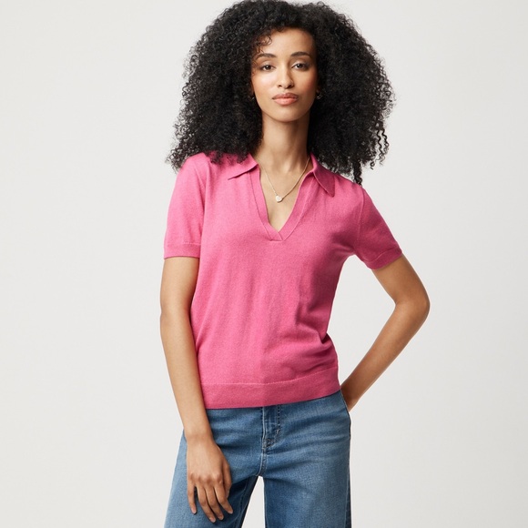 J CREW Short-Sleeve Cotton-Blend Sweater-Polo in Amaranth Pink Size M - Picture 2 of 11